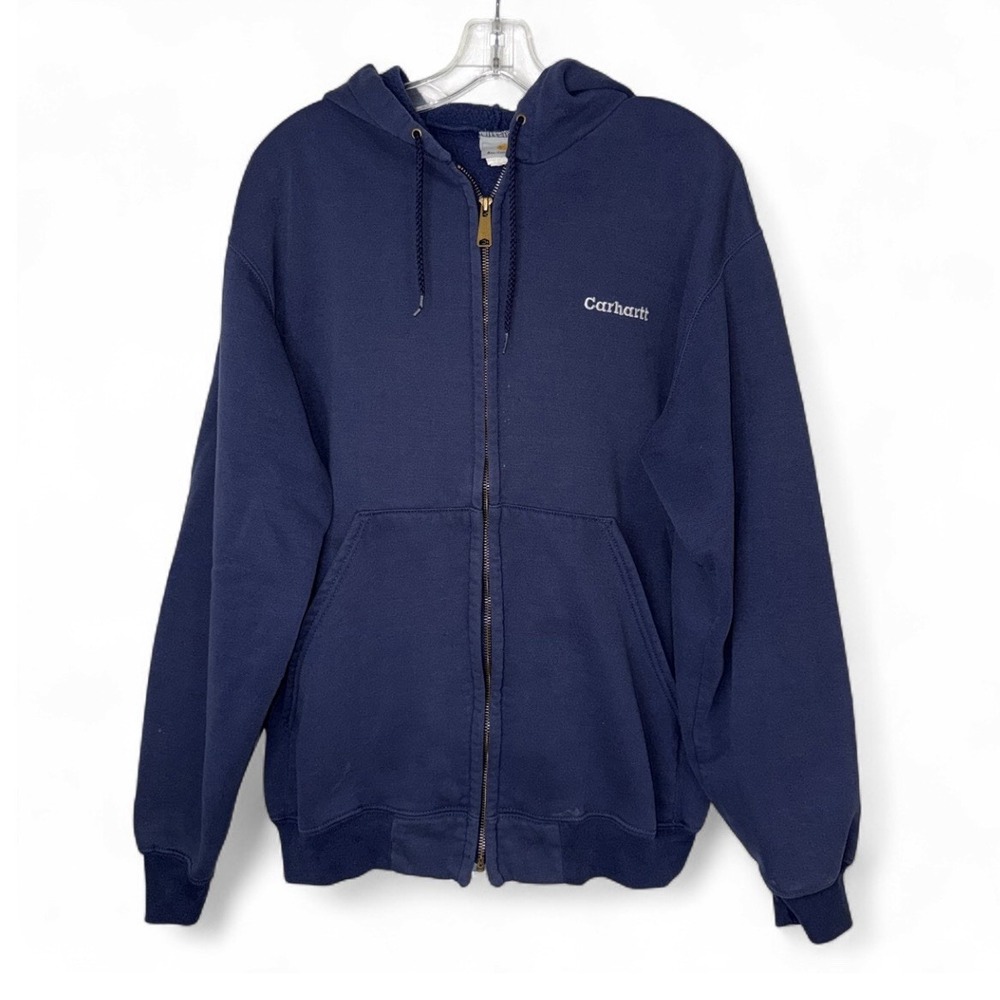 Vintage Carhartt Mens Sz M Hoodie K122 Navy Blue Zip Up 90s Workwear Sweatshirt